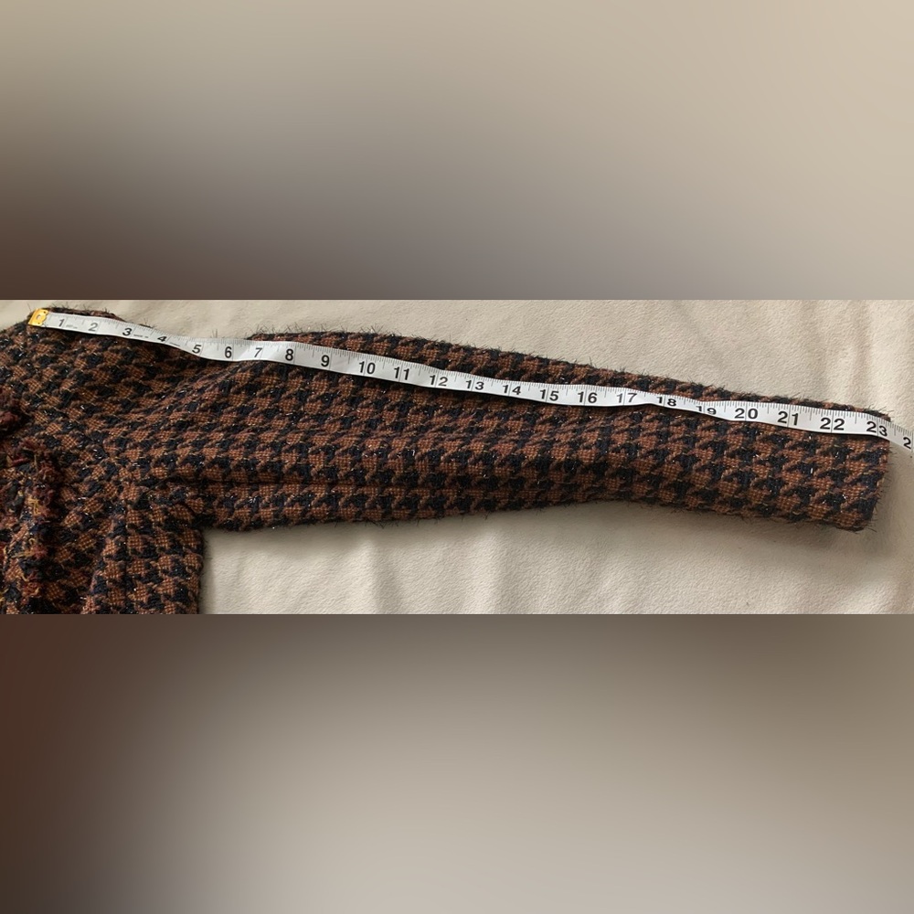 Veronica Beard Taja Dickey Jacket Size 4 Cognac Brown Tweed Houndstooth Blazer - Picture 14 of 16